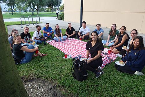 Family Medicine Interest Group meeting outside the Schmidt College of Medicine building